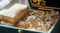Glistening gold jewelry on a velvet tray