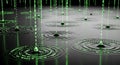 Digital Rain Binary Code Drops Creating Ripples on Dark Water Royalty Free Stock Photo