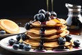 Glistening Honey Drizzled over a Stack of Golden Brown Pancakes Adorned with Fresh Plump Blueberries Royalty Free Stock Photo