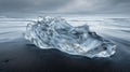Glistening Iceberg on Black Sand Beach with Dramatic Sky Royalty Free Stock Photo