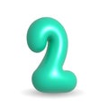 Glistening mint aquamarine balloon digit Two. 3d realistic design element. For events