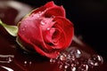 glistening tears on a single rose petal Royalty Free Stock Photo