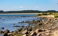 Glistening waters near a group of rocky islands in Rugen island, Germany