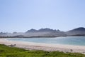 Glistening waters of the North Sea kiss the shores of Jusnesvika Bay Rambergstranda beach in Lofoten, Norway