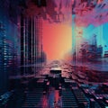 Glitch Aesthetic: Futuristic Cityscape With Abstract Y2k Databending Twist