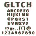 Glitch alphabet distorted font letters and numbers. Vector set with broken pixel effect,old distorted TV matrix effect. Royalty Free Stock Photo