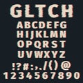 Glitch alphabet distorted font letters and numbers. Vector set with broken pixel effect,old distorted TV matrix effect. Royalty Free Stock Photo