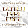 Glitch alphabet font. Broken letters and numbers.