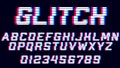 Glitch alphabet. Font with distortion effect.