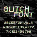 Glitch alphabet font. Type letters and numbers on a glitched background.