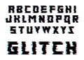 Glitch alphabet letters. Font with distortion effect. Isolated vector illustration.