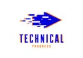 Glitch arrow vector logo symbolizes technical and technological progress, future science and digital effect, motion and speed Royalty Free Stock Photo