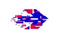 Glitch arrow vector logo symbolizes technical and technological progress, future science and digital effect, motion and speed Royalty Free Stock Photo