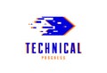 Glitch arrow vector logo symbolizes technical and technological progress, future science and digital effect, motion and speed Royalty Free Stock Photo