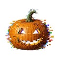 Glitch art pumpkin distorted with colorful digital artifacts, datamoshing, and displaced pixels, creating a chaotic yet artistic, Royalty Free Stock Photo