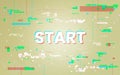 Glitch background. Start to play concept. Retro game backdrop with color distortions. Abstract classic template for