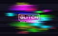 Glitch banner with color distortions. Abstract horizontal lines. TV digital distortion effect. Futuristic colorful