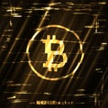 Glitch bitcoin golden sign shining light