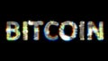 Glitch and chromatic aberrations cybernetic text BITCOIN on black, isolated - object 3D rendering