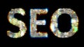 glitch and chromatic aberrance cybernetical text SEO on black, isolated - object 3D rendering