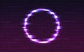 Glitch circle. Neon round element. Cyberpunk banner template. Futuristic distortion effect. Distorted digital signal