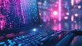 glitch cyberpunk themed desktop computer lighting Royalty Free Stock Photo