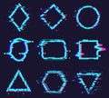 Glitch damage frames. Distortion abstract figures, geometry glitch noise defect frame, square, circle, triangle elements