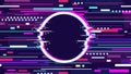 Glitch digital background. Dark television banner with circle destroyed frame. Games graphic, colorful tv glowing screen