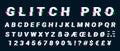 Glitch distorted font letter set with broken pixel effect