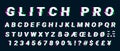 Glitch distorted font letter set with broken pixel effect