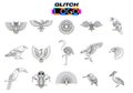 Glitch effect bird logos vector animal illustration