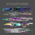 Glitch Effect Elements Set. TV Distortion, Digital Noise Abstract Design, Decay Signal, Screen Pixel illustration