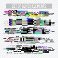 Glitch Effect Elements Set. TV Distortion, Digital Noise Abstract Design, Decay Signal, Screen Pixel illustration