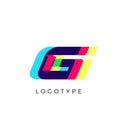 Glitch effect letter G, colored spectrum overlay effect. Vector slant symbol for cyber sport, racing, automotive and