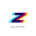 Glitch effect letter Z, colored spectrum overlay effect. Vector slant symbol for cyber sport, racing, automotive and