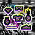 Glitch effect social network stickers in hip hop style. Contemporary geometric design elements in multiply blend mode Royalty Free Stock Photo