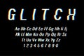 Glitch font on black background. Alphabet letters with numbers in Glitch design. Trendy style distorted glitch typeface. Letters Royalty Free Stock Photo