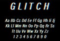 Glitch font on black background. Alphabet letters with numbers in Glitch design. Trendy style distorted glitch typeface. Letters Royalty Free Stock Photo