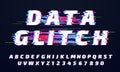 Glitch font. Digital glitched alphabet, game screen letters and broken old display lettering vector set Royalty Free Stock Photo