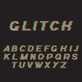Glitch font or distorted abc, trendy latin typeset