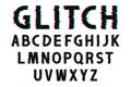 Glitch font with distorted effect in 80s and 90s style. Glitch english alphabet with tv screen noise effect