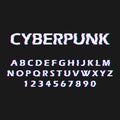 Glitch font. Distorted, malfunction font. Style cyberpunk. Letters and numbers.