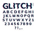 Glitch font letter game digital pattern. Glitch alphabet hipster font cool typography vhs effect