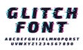 Glitch font. Letters and numbers in trendy and futuristic typeface style. Distortion alphabet typeset. Royalty Free Stock Photo