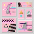 Glitch Futuristic Posters, Covers Set with Tropical Elements. Hipster Design Compositions for Brochures, Flyers, Placard