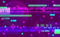 Glitch geometric distortion background. Abstract color pixels on purple backdrop. Random color lines. Old game concept