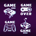 Glitch graphic style gaming labels set