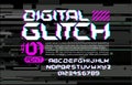 Glitch hi-tech space font lettering on digital glitch background cyberpunk style design composition with stereo vision effe