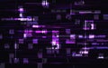 Glitch modern texture. Bright purple pixels. Futuristic poster background. Neon color shapes. Damaged video signal