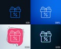 Gift box with Percentage line icon. Present.